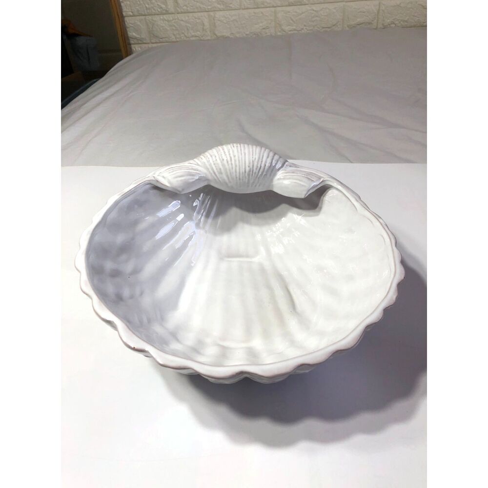 Vintage Portugal Terracotta Scallop Shell Serving Bowl Dish Coastal Centerpiece